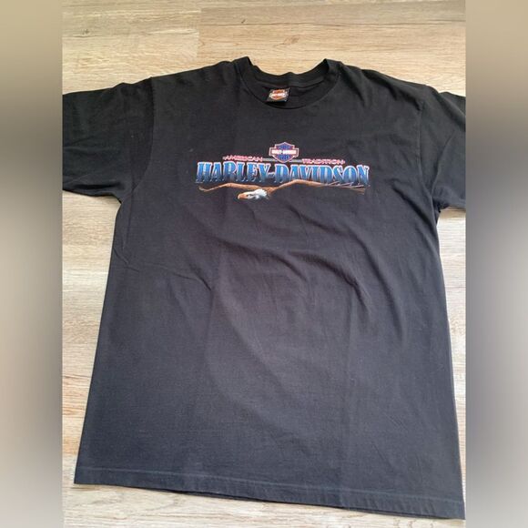 VTG Harley T-shirt Eagle Naples Florida Black Graphic T-shirt Size L XL Biker - Picture 4 of 7